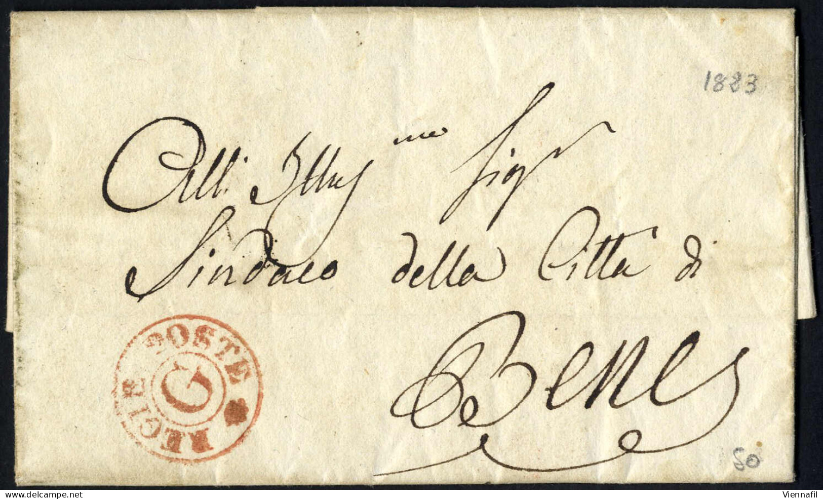 Cover 1823, Lettera In Franchigia Da Torino Il 31.5 Per Bene, Bollo Rosso REGIE POSTE G - Sardinien