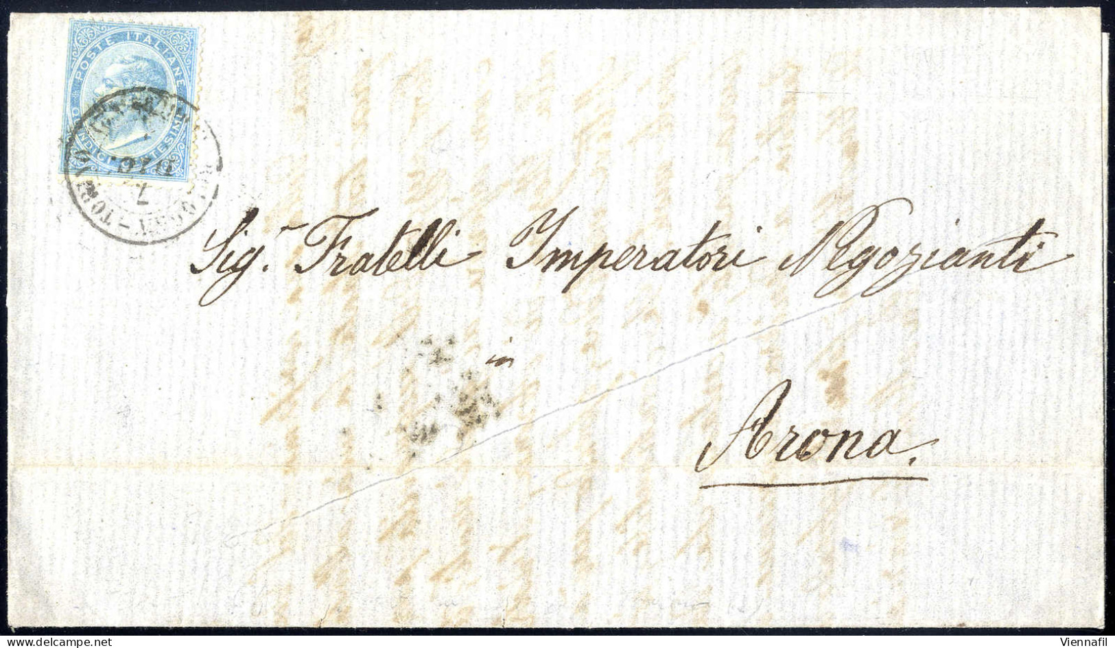 Cover Stradella, Annullo Ambulante Bologna - Torino Su 15 Cent. Su Lettera Del 6.12.1864 Per Arona, Annullo Ambulante Ra - Altri & Non Classificati