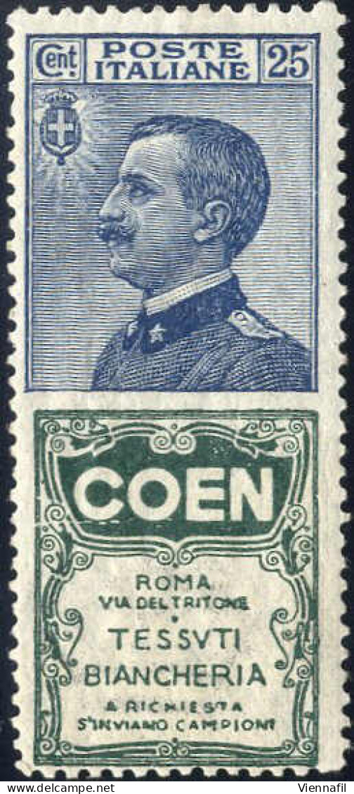 ** 1924/25, 25 C. Azzurro E Verde, "COEN", Nuovo Con Gomma Integra, Sass. 5 - Reklame