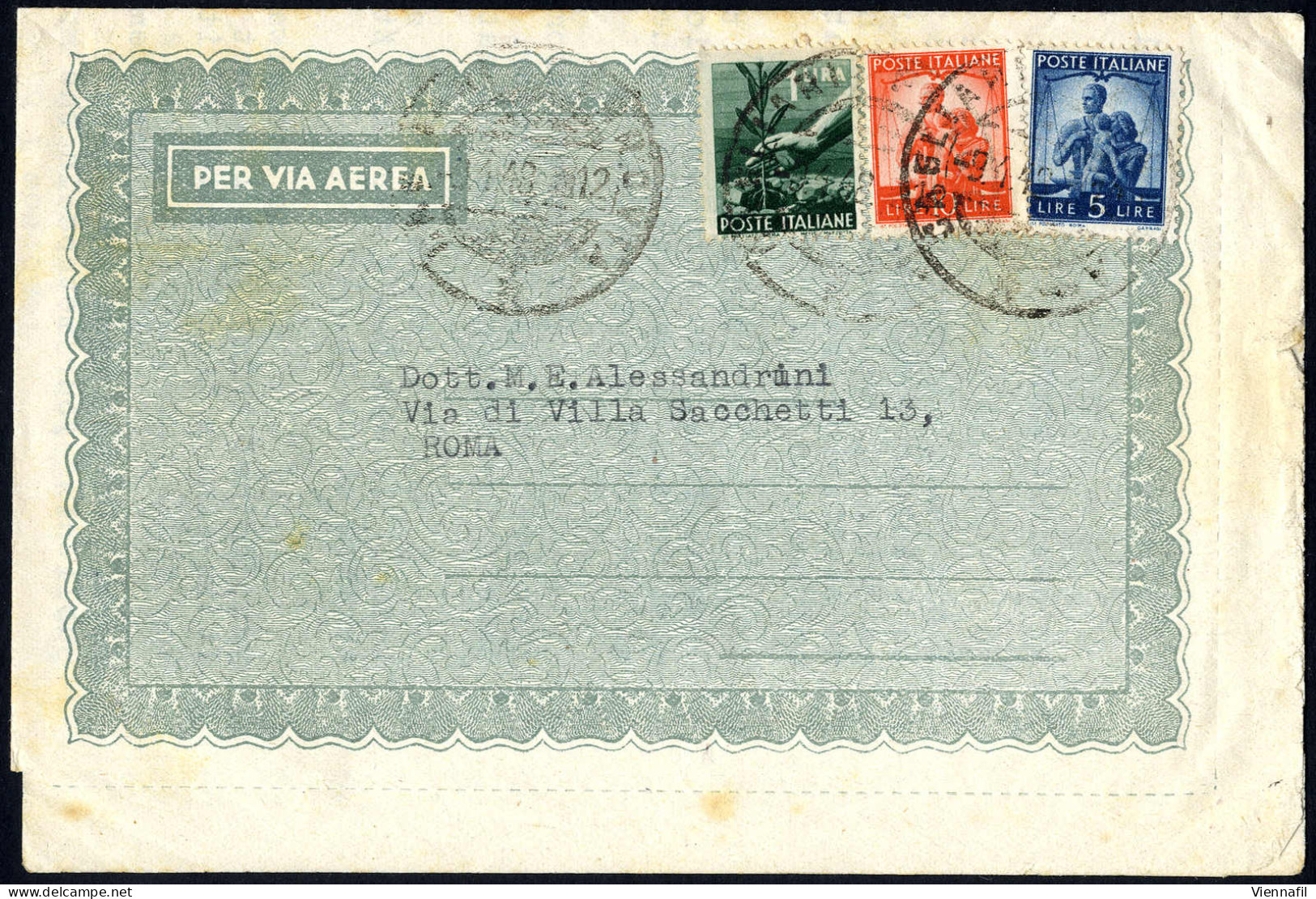 Cover 1948, "Busta Di Posta Aerea" Da Cagliari 9.4.1948 Per Roma Affrancata Per 16 Lire Con Democratica 1 Lira + 5 Lire  - Sonstige & Ohne Zuordnung