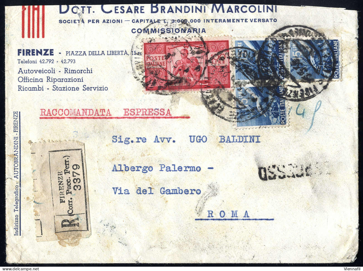 Cover 1949, Raccomandata Espresso Da Firenze 3.5.1950 Per Roma Affrancata Per 145 Lire Con Sass. 560x3 + 565 - Other & Unclassified