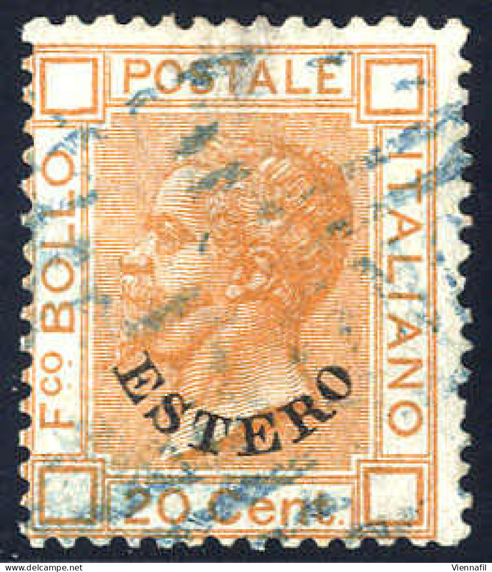 O 1874, "Montevideo", Annullo Azzurro Parziale Su 20 Cent. Arancio, Firm. A. Diena (S. 11 - Punti R3) - Zonder Classificatie