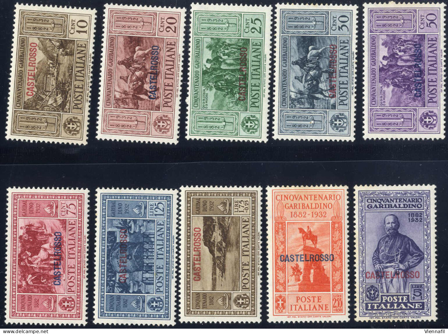 ** 1932, Garibaldi, Serie Completa 10 Valori Nuovi Con Gomma Integra (i Due Alti Valori Con Macchie Di Ruggine), Sass. 3 - Castelrosso