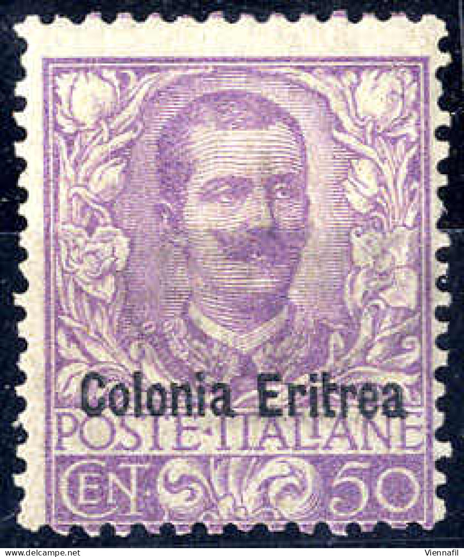 ** 1903, Floreale, 50 Cent. Malva, Gomma Integra, Firm. Raybaudi (Sass. 27 / 550,-) - Eritrea