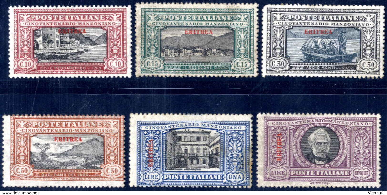 * 1924, Manzoni, La Serie Con Soprastampa Rossa "ERITREA", Nuova Con Gomma Originale, 30 C., 50 C. E 1 L. Con Qualche Di - Eritrea