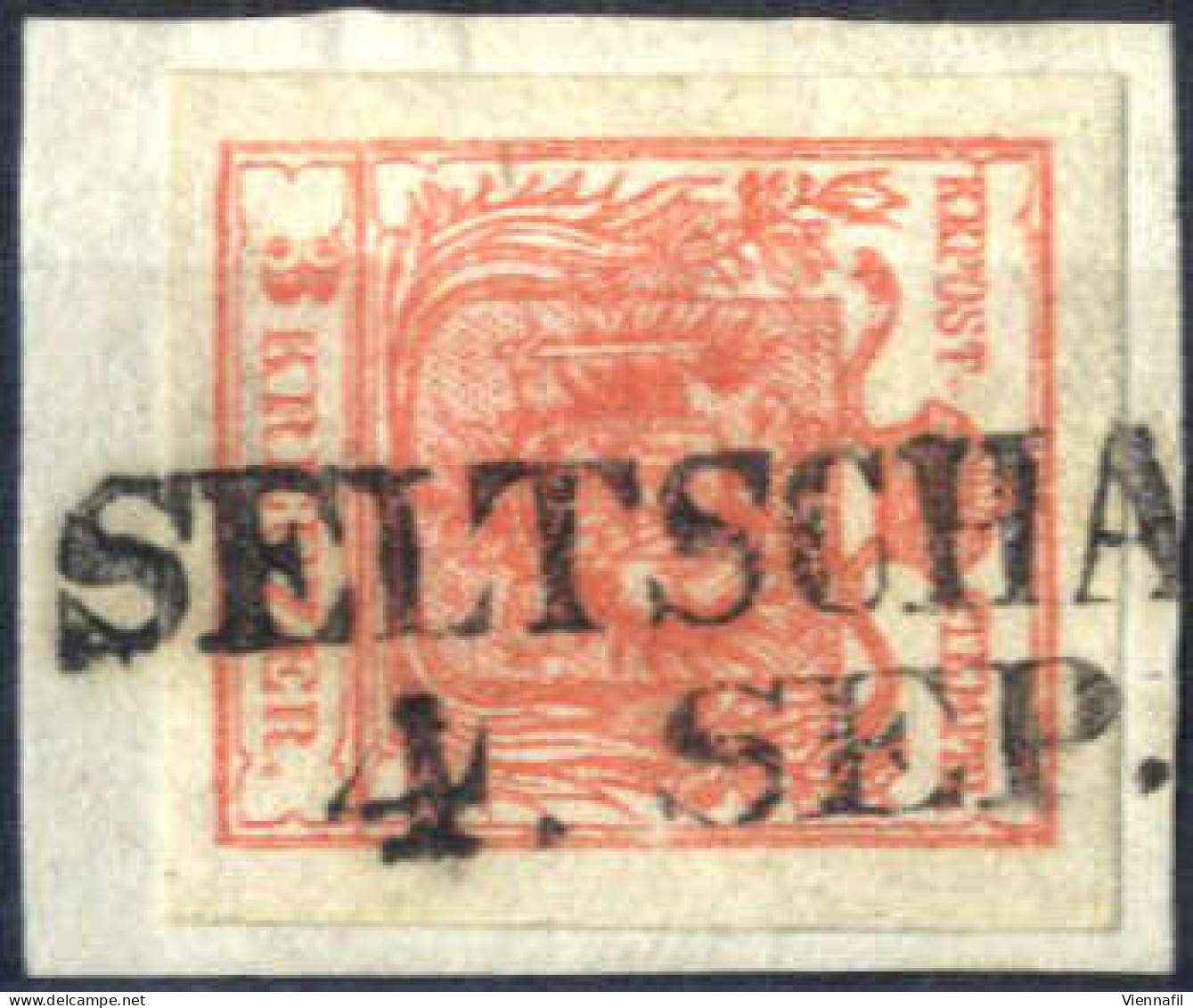 Piece "Seltschan", RL-R (Müller 2597 A / 100 Punkte) Auf Briefstück Mit 3 Kr. Rot, ANK 3 - Other & Unclassified