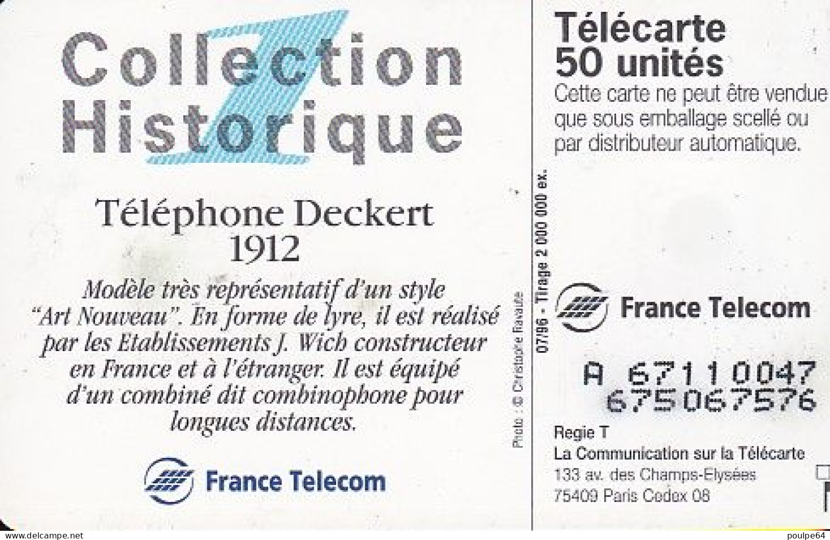 F677 07/1996 - DECKERT - 50 SO3   - (verso : N° Deux Lignes - 2 ème Ligne  Vers La Doite) - 1996