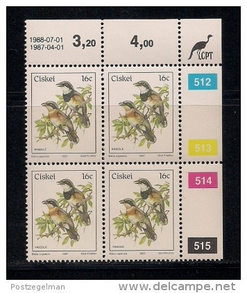 CISKEI, 1987, MNH Control Block Stamps, Definitive 16 Cent Bird,  M 114 - Ciskei