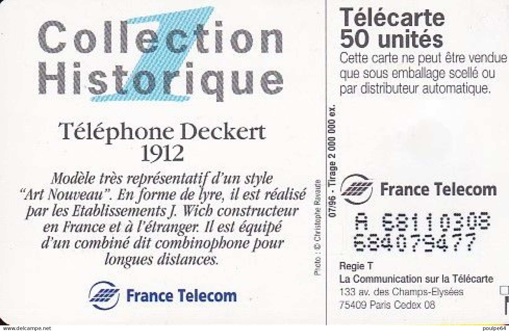 F677 07/1996 - DECKERT - 50 SO3  - (verso : N° Deux Lignes - 2 ème Ligne  Vers La Gauche Sous Le A) - 1996