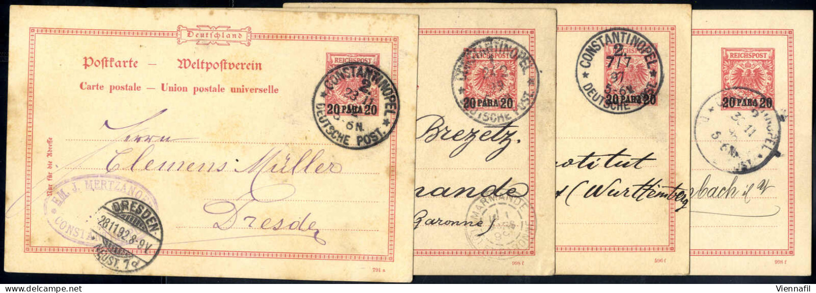 Cover 1892/99, 3 Karten Mit Aufdruck "20 Para 20", Alle Gebraucht In Constantinopel, Mi. P 3/01,3/02(2) - Deutsche Post In Der Türkei