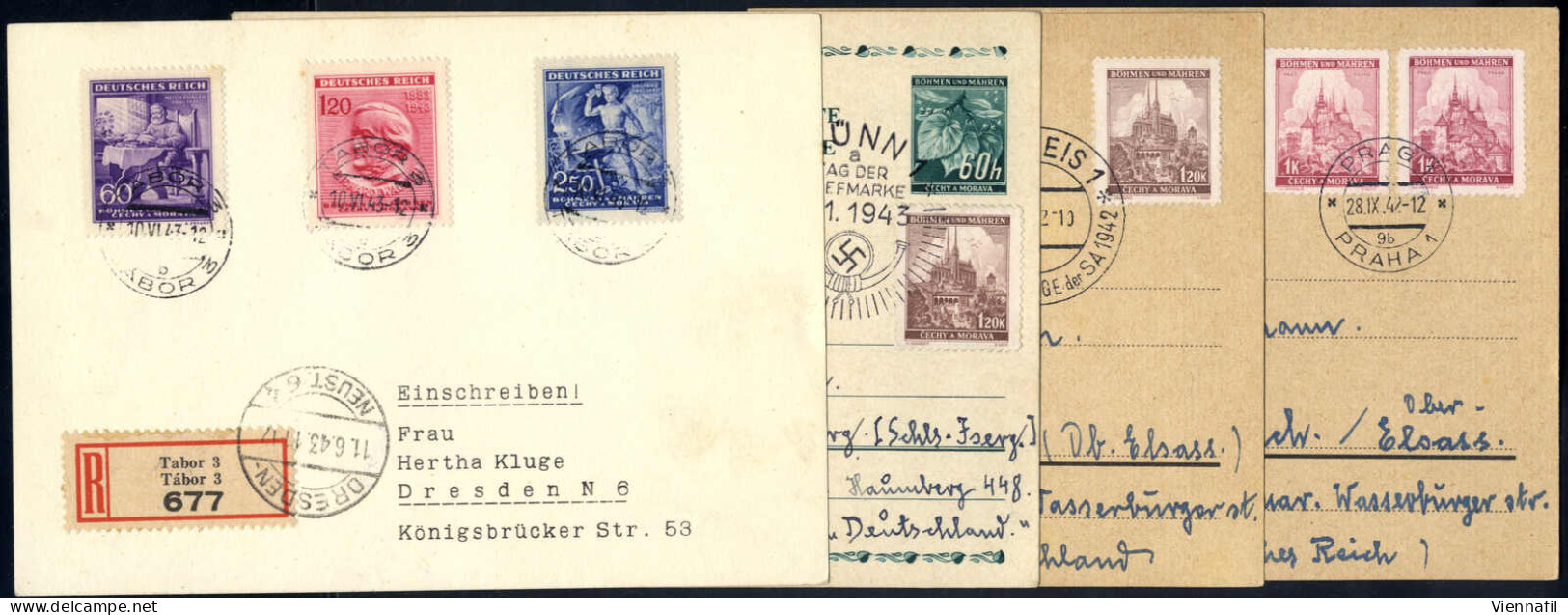 Cover 1942/43, 4 Karten (eine Ganzsache), Eine Mit Mehrfachfrankatur 1 K Landschaften, Eine Mit Landschaften 1,20+1,50,  - Sonstige & Ohne Zuordnung