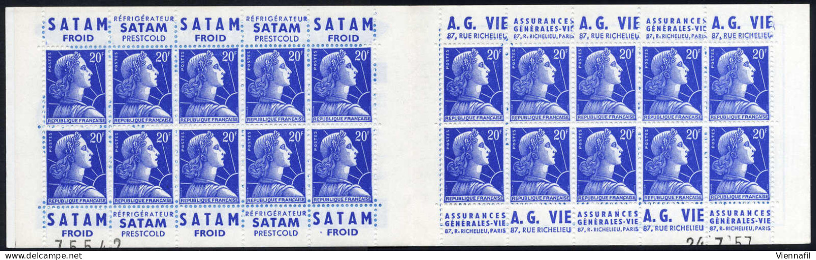 ** 1955-59, Marianne, 20 F Type II, Heftchen Mit Reklame SATAM-A.G. VIE, Serie 9-57, Postfrisch, Ceres 359, Yvert 1011B- - Sonstige & Ohne Zuordnung