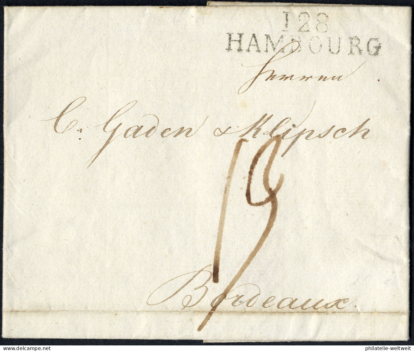 "HAMBURG", L2 Departementstempel "128 HAMBOURG" Klar Auf Brief 1811, Bordeaux - Hambourg