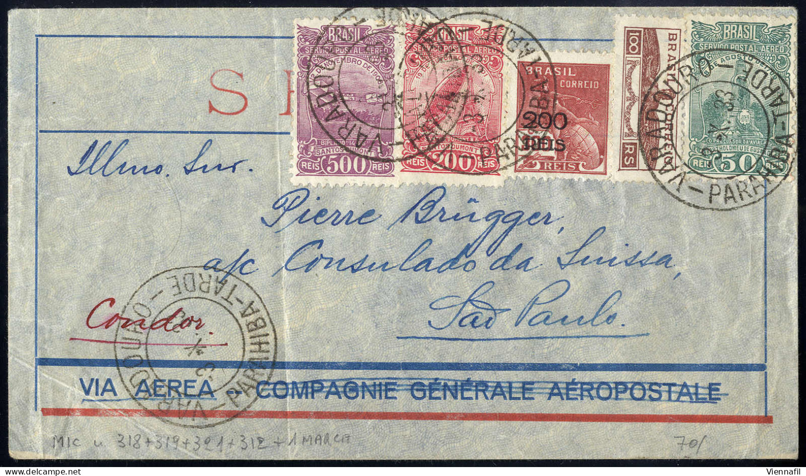 Cover 1933, Flugpostbrief Von Varadouro Am 3.10. Nach Sao Paulo, Mi. 318,319,321,389, - Other & Unclassified