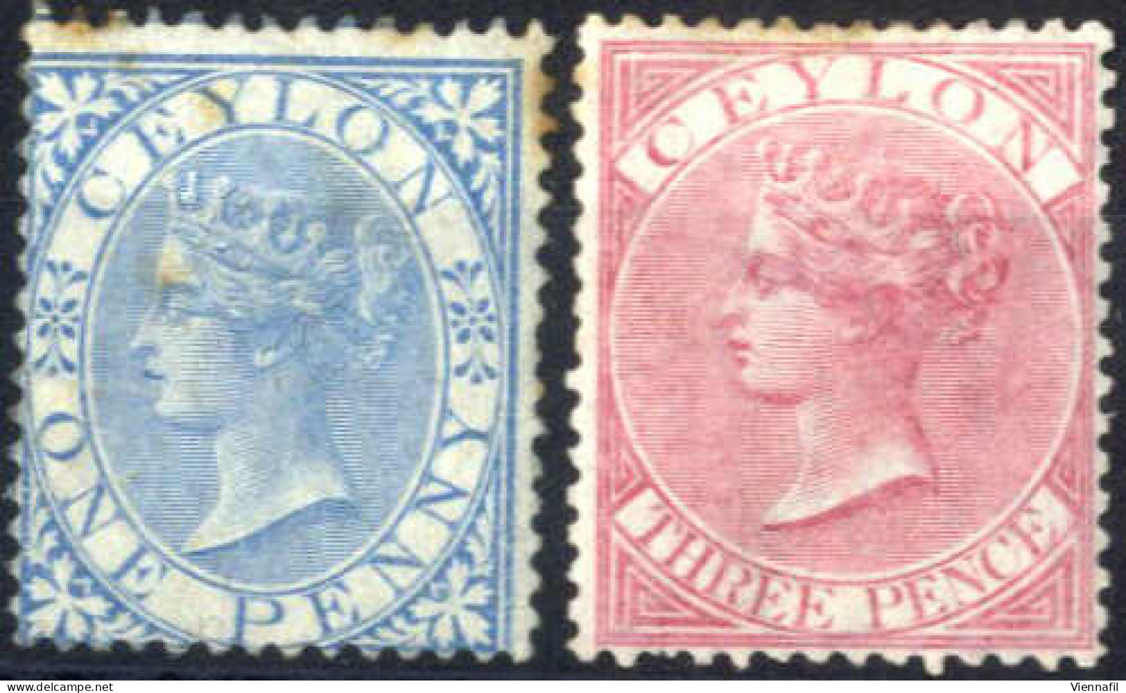 * 1866, Königin Viktoria, Komplette Serie 2 Werte Gez. 14 Wz. 2, Ungebraucht, Rostpunkte Im Gummi Auf Einigen Zähnen, SG - Ceylon (...-1947)