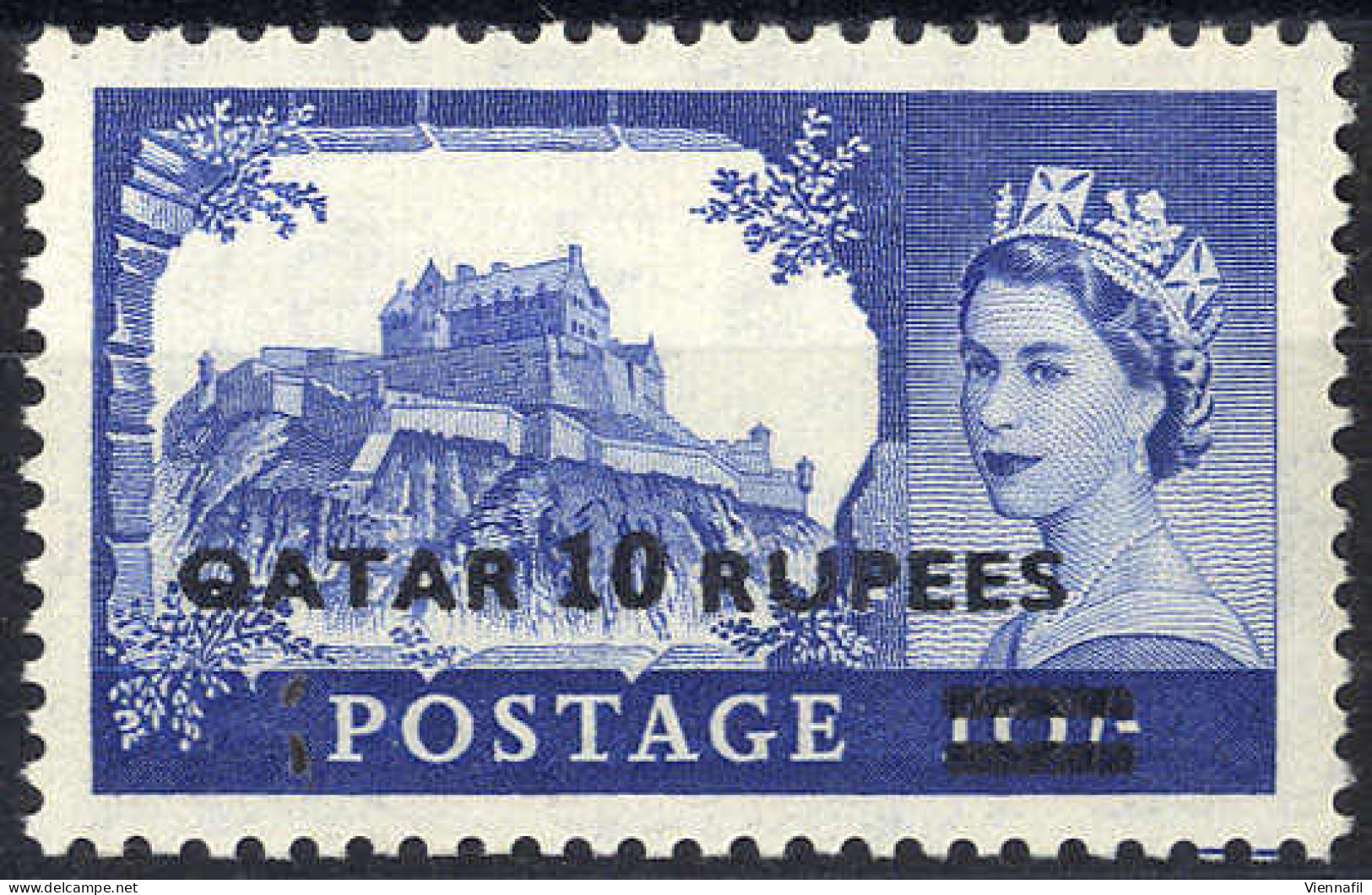 ** 1957, 10r. On 10s., Type II, Mi. 15 II / 140,- SG 15a - Qatar