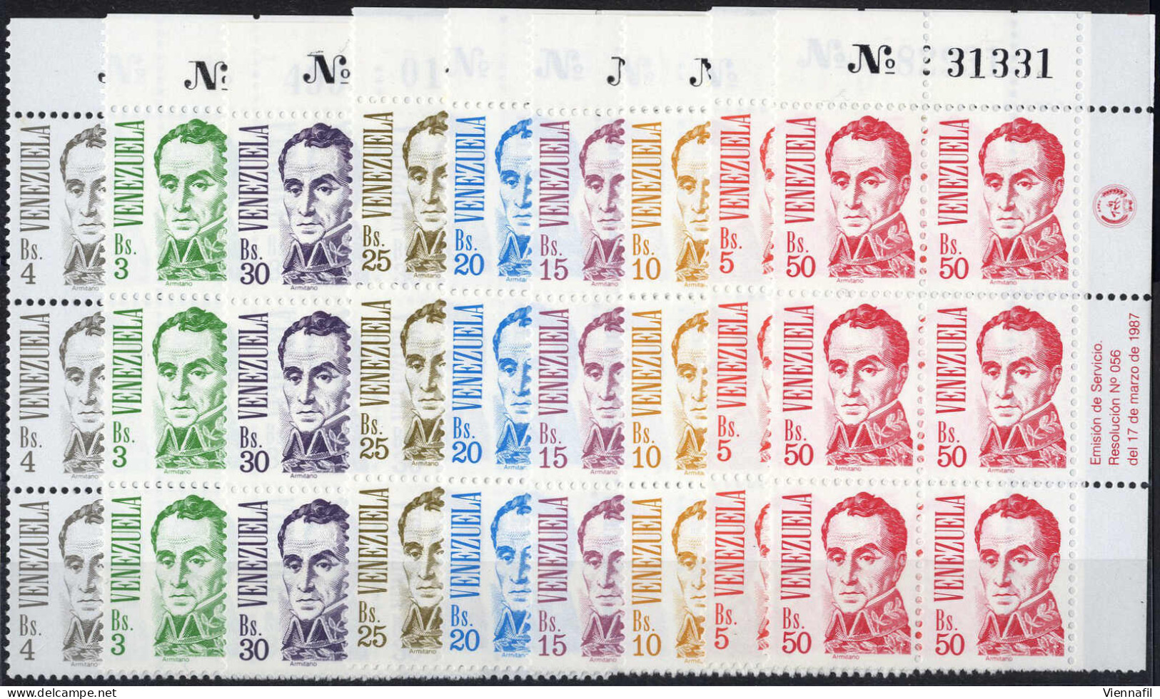 **/bof 1987, "Simon Bolivar", Komplette Serie 9 Werte, In Postfrischen Sechserblöcken Vom Rechten Oberrand, Mi. 2502-251 - Venezuela