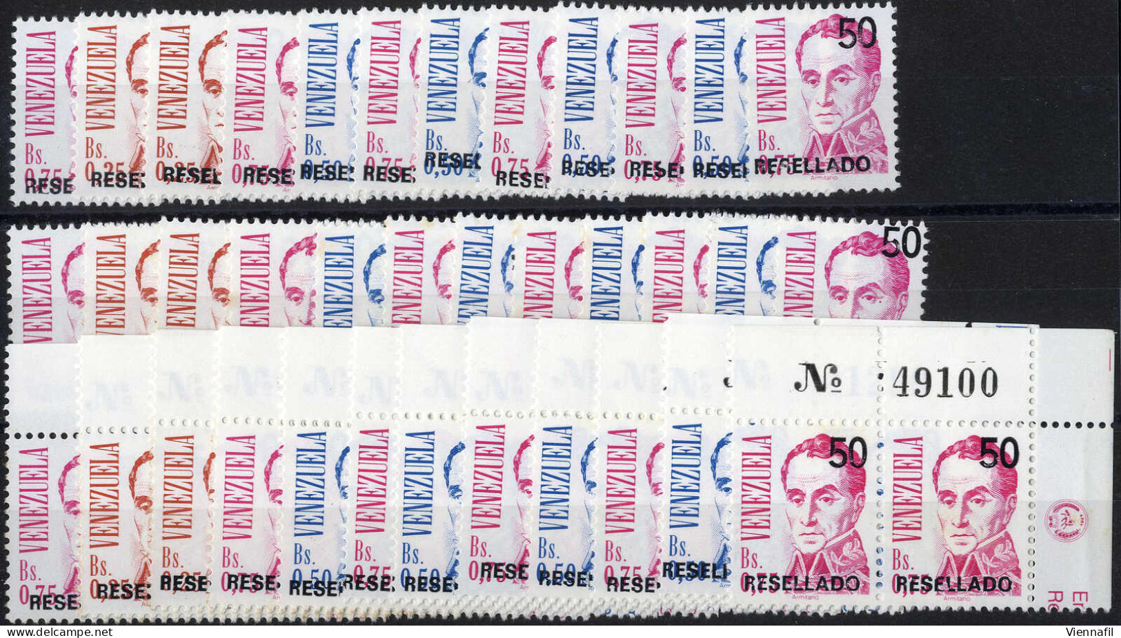 **/pair 1991, Simòn Bolìvar Mit Aufdruck, 4 Komplette Serien Je 12 Werte Wovon Ein Paar Vom Rechten Oberrand Mit Platten - Venezuela