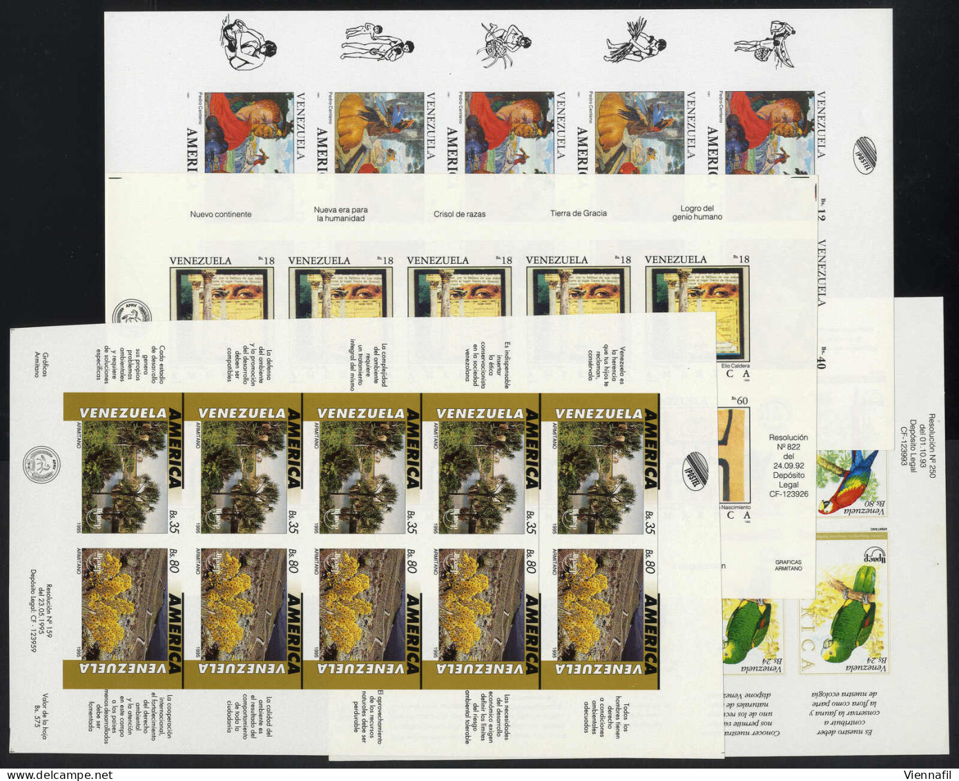 ** 1991/1995, "Amerika", Entdeckung, 500 Jahre, Vögel Und Naturschutz, Je Im Kleinbogen Ungezähnt, 1991,1992,1993,1995,  - Venezuela