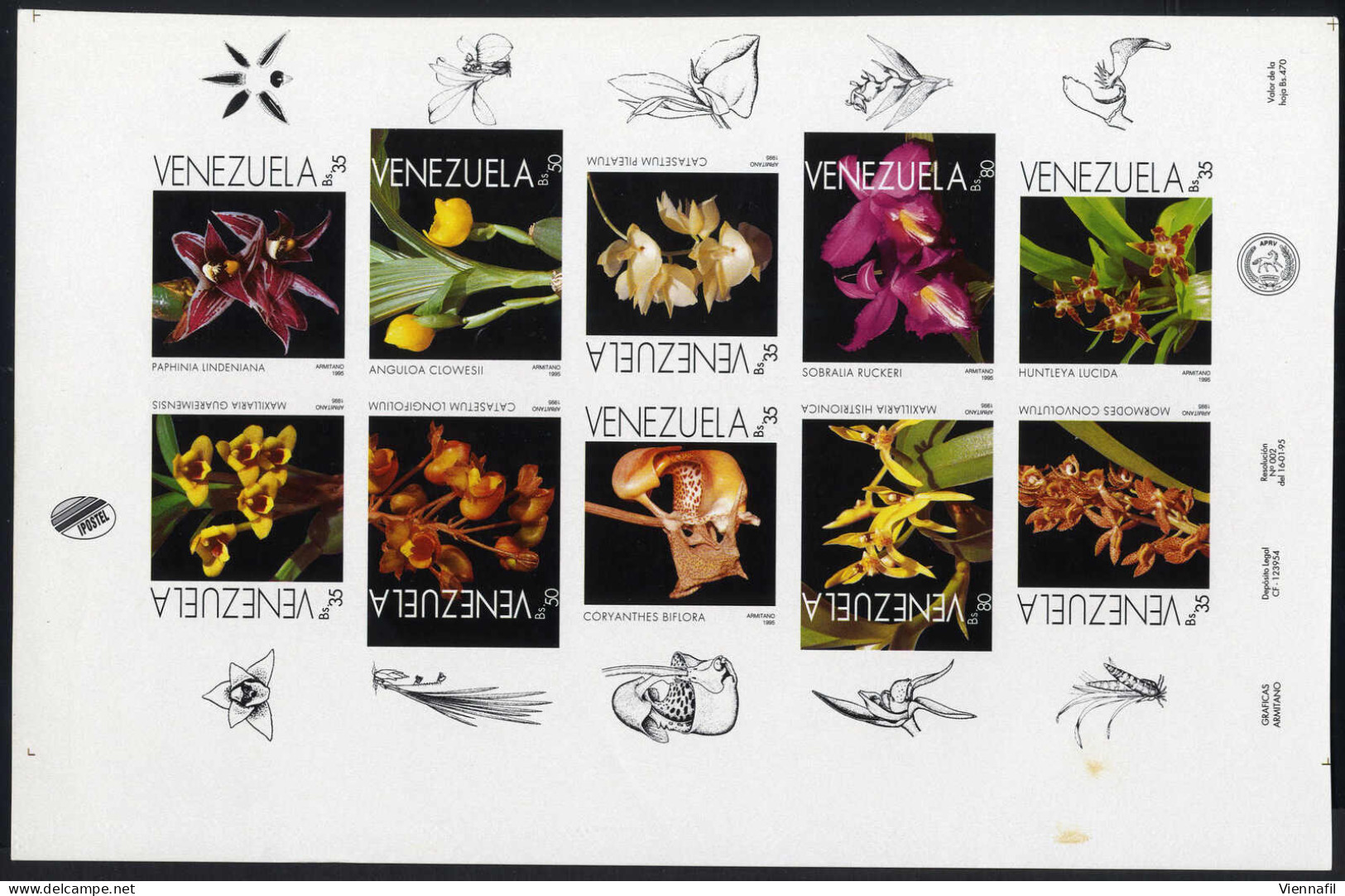 ** 1995, "Orchideen", Kleinbogen Und Block Ungezähnt, Postfrisch, Mi. 2885-Bl 46 U - Venezuela