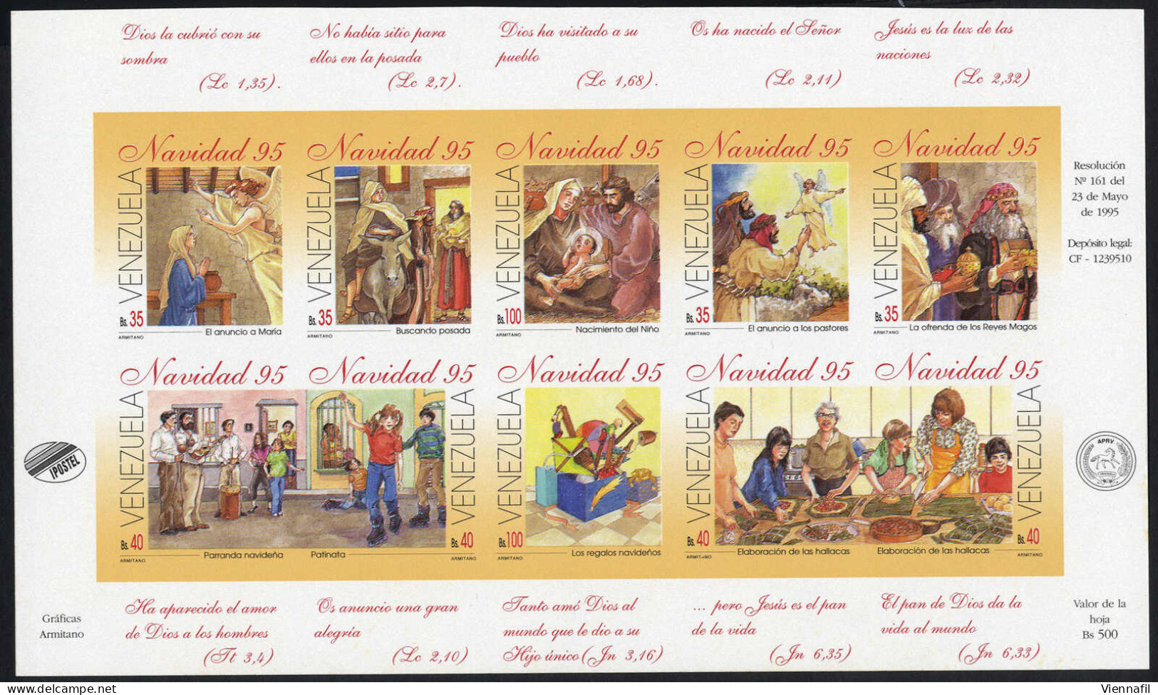 ** 1995, Weihnachten Im Kleinbogen Ungezähnt, Mi. 2941-2950 U - Venezuela