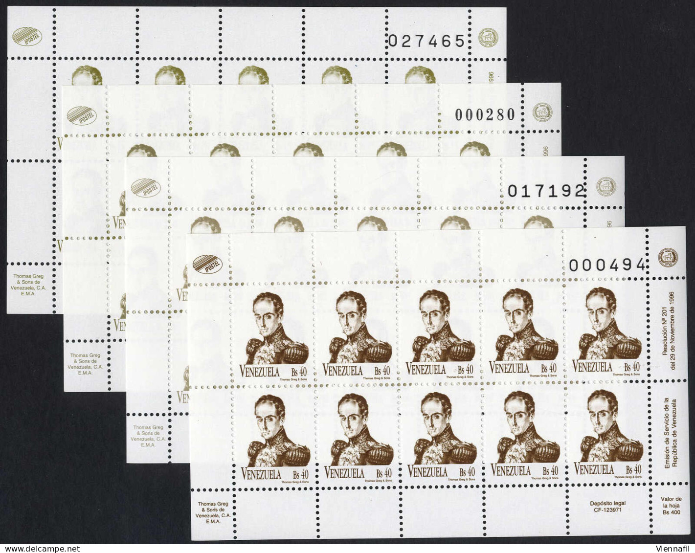 ** 1997, "Simon Bolivar", Komplette Serie 15 Werte In Kleinbögen, Postfrisch, Mi. 3059-3073 / 700,- - Venezuela