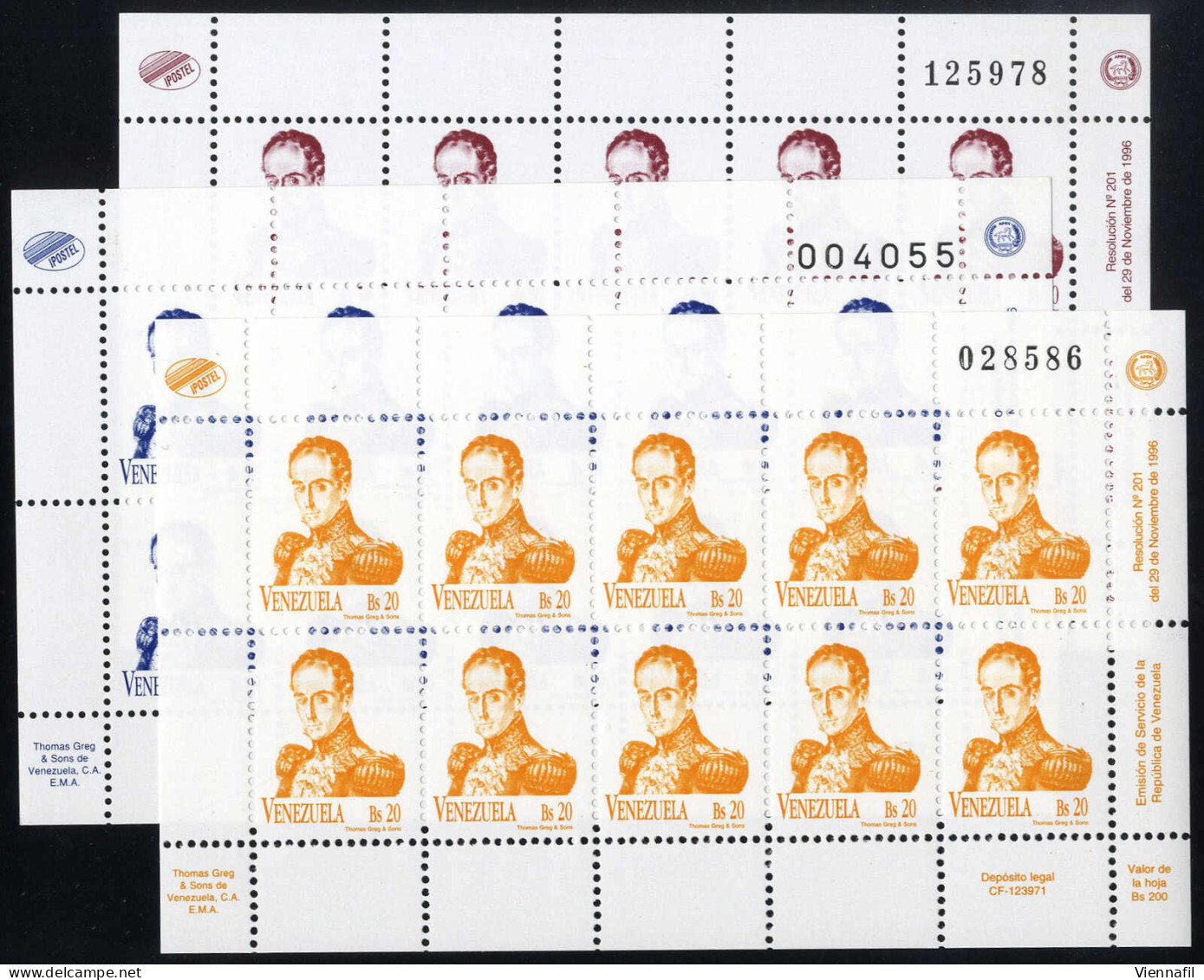 ** 1997, "Simon Bolivar", Komplette Serie 15 Werte In Kleinbögen, Postfrisch, Mi. 3059-3073 / 700,- - Venezuela