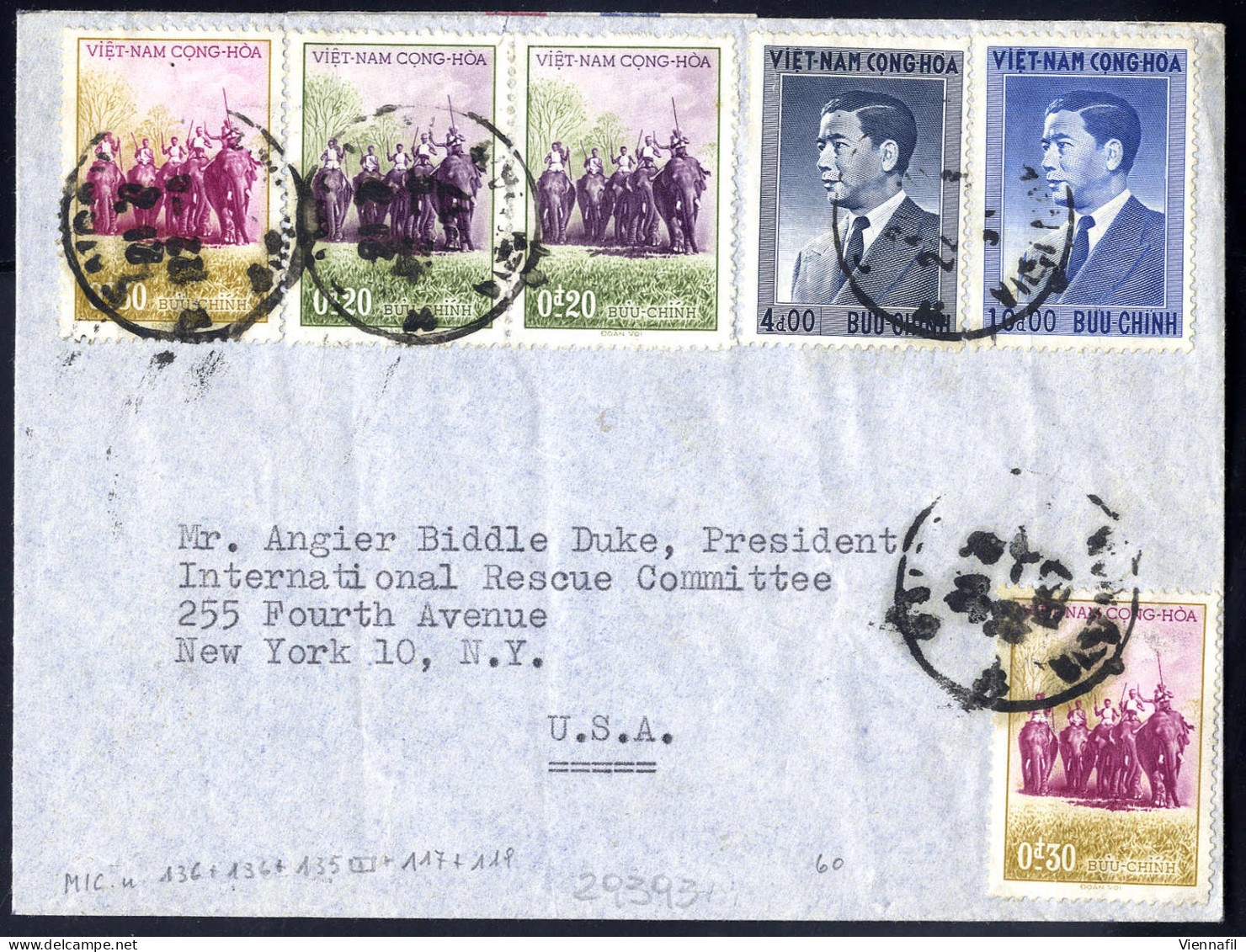 Cover 1957/60, Lot Vier Frankierte Auslandsbriefe In Die USA - Vietnam