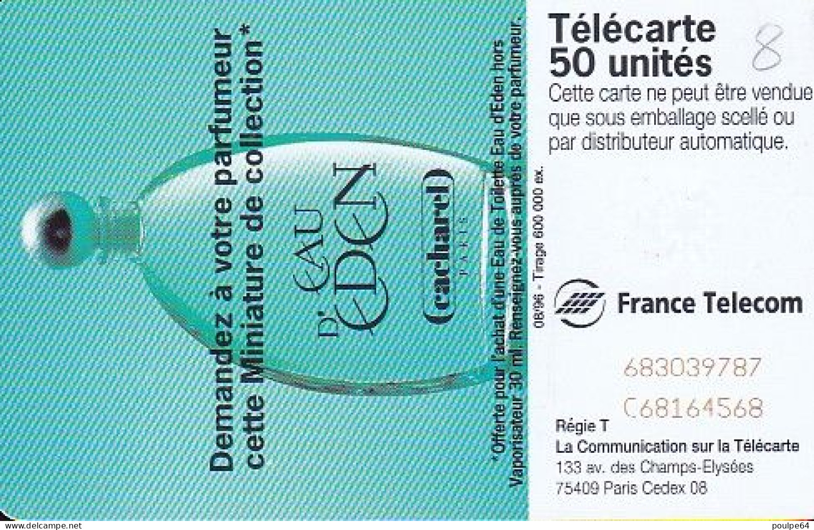 F680 08/1996 - EAU D'EDEN - 50 SC7 - (verso : N° Deux Lignes Vers Le Bas) - 1996