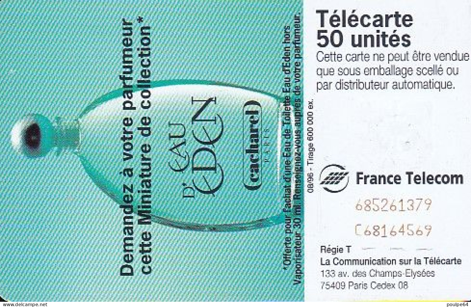 F680 08/1996 - EAU D'EDEN - 50 SC7 - (verso : N° Deux Lignes Centrées) - 1996
