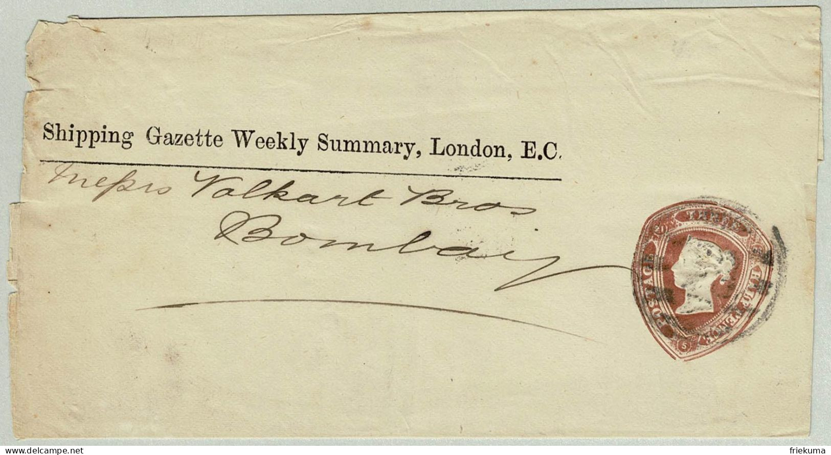 Grossbritannien / United Kingdom, Privatganzsache Zeitungsstreifband London - Bombay (Indien), Shipping Gazette - Briefe U. Dokumente