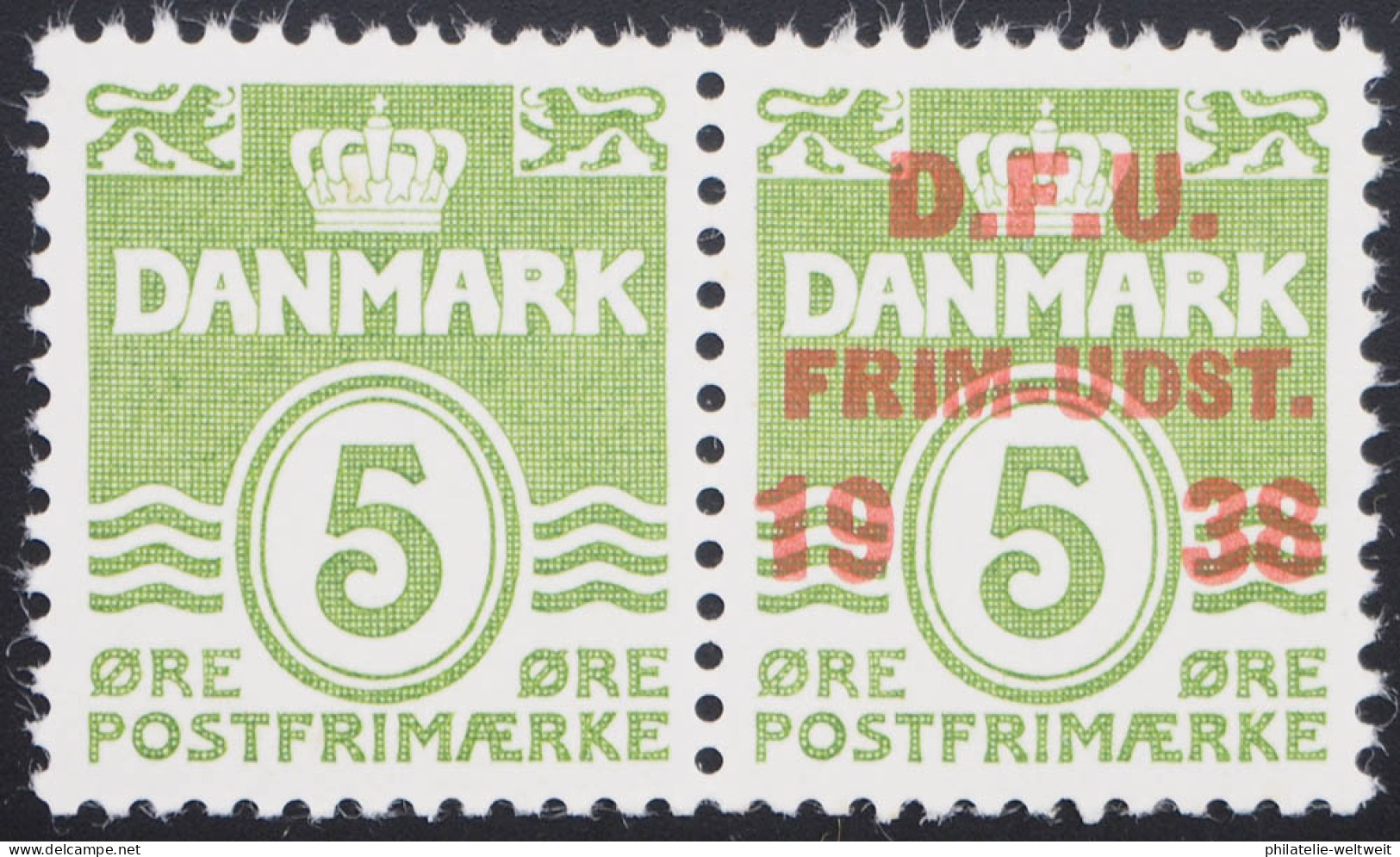 1938 Dänemark; 5 O + 5 O Philatelistentag Paar Mit Und Ohne, **/MNH, MiNr. 243 - Other & Unclassified
