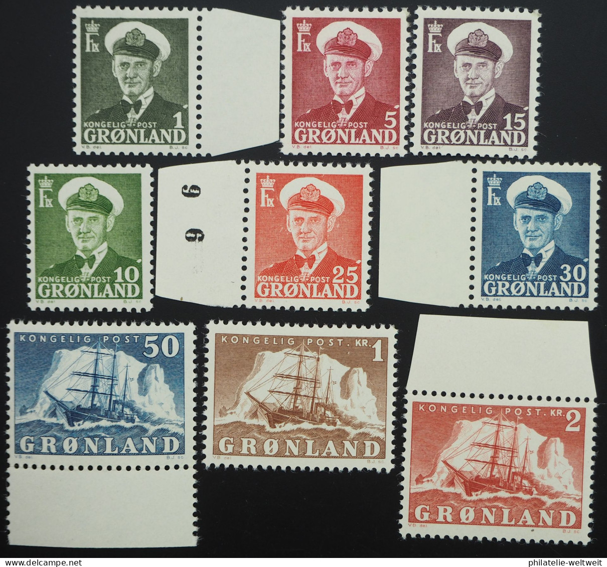 1950 Grönland; Serie Freimarken Frederik IX, **/MNH, MiNr. 28/36, ME 120,- - Sonstige & Ohne Zuordnung