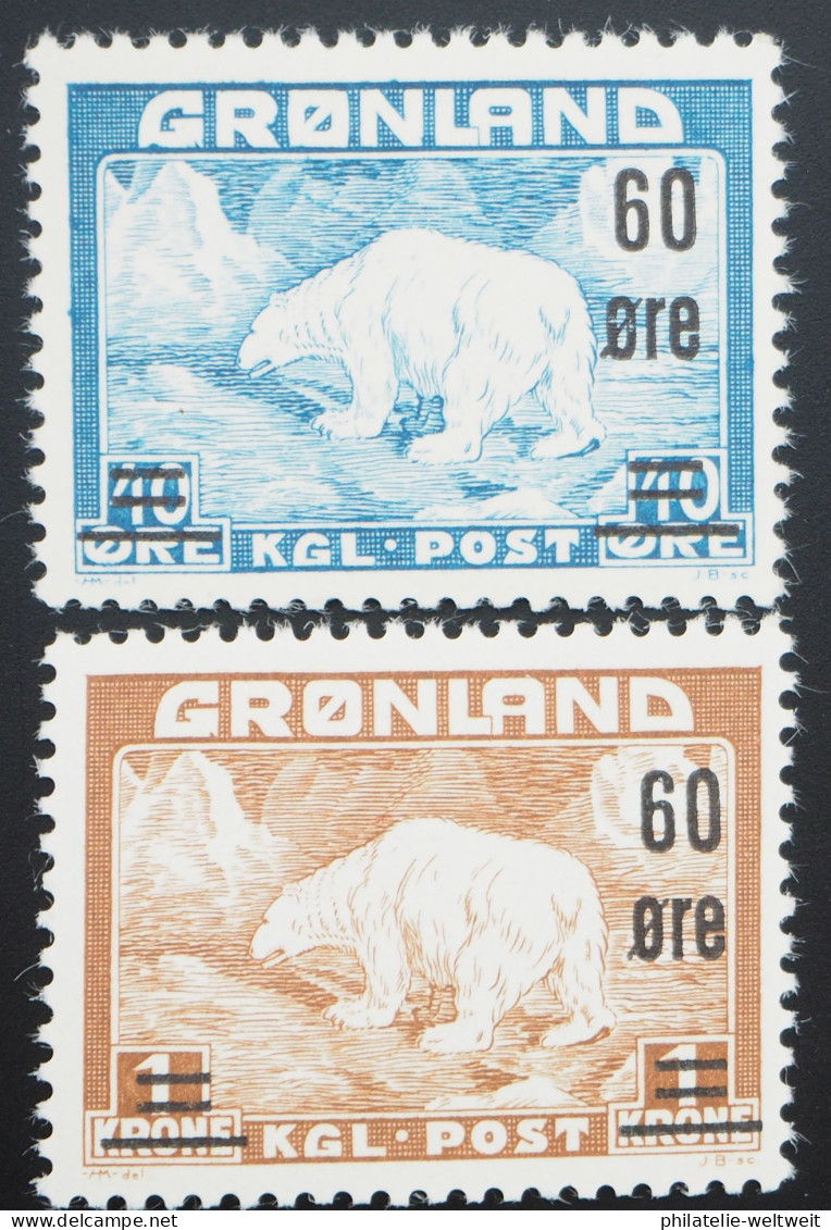 1956 Grönland; Serie Freimarken Mit Neuem Aufdruck, **/MNH, MiNr. 37/38, ME 75,- - Andere & Zonder Classificatie