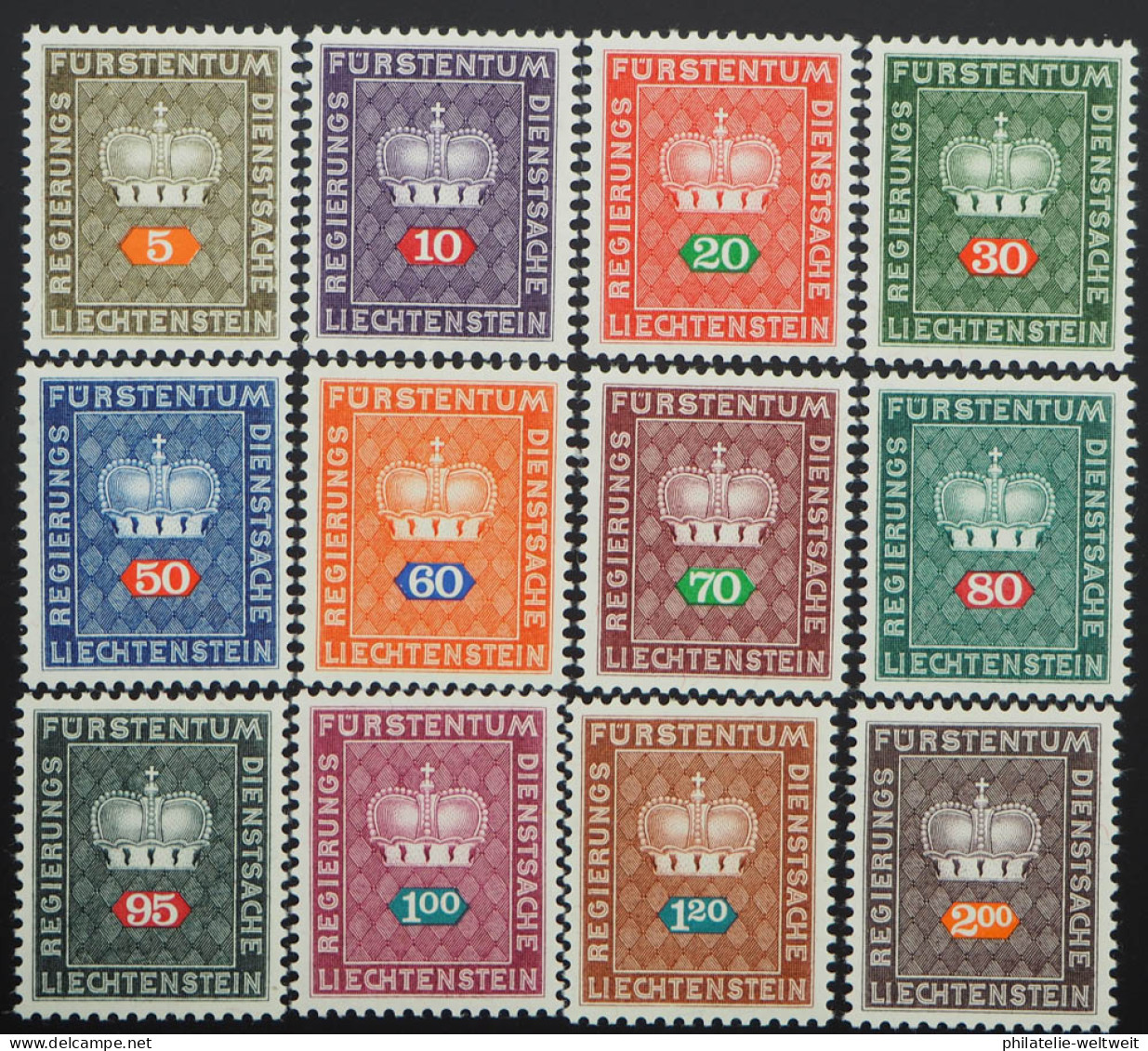 1968 Liechtenstein; Dienst Serie Fürstenkrone, **/MNH, MiNr. 45/56, ME 13,- - Sonstige & Ohne Zuordnung