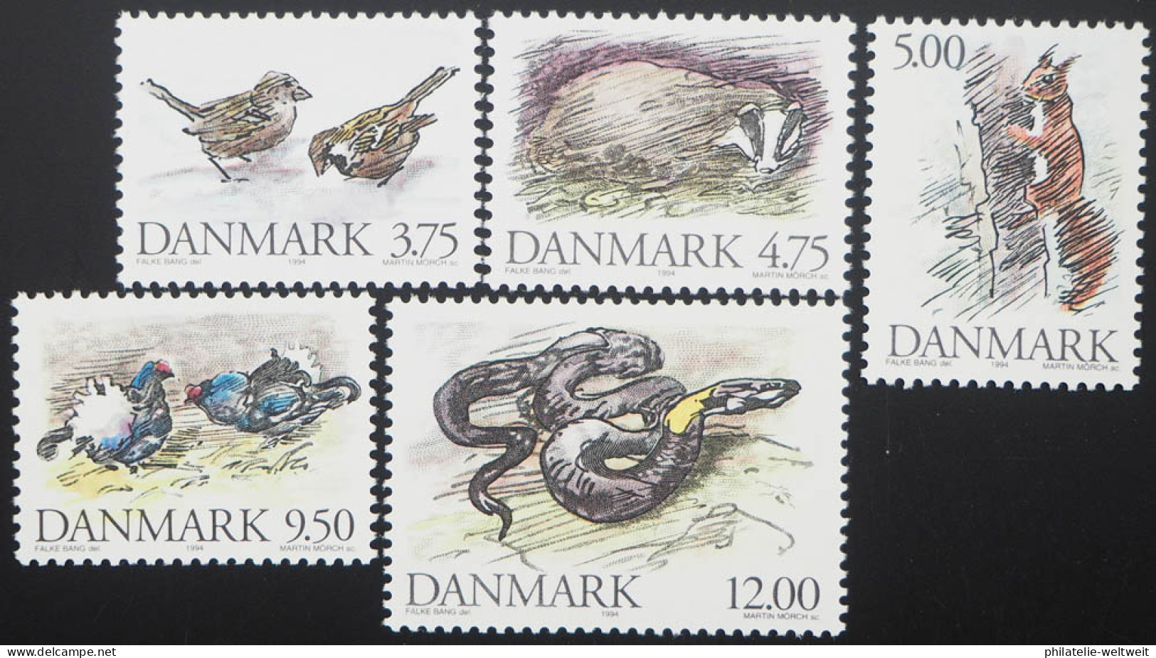 1994 Dänemark; Serie Einheimische Tiere, Postfrisch/MNH, MiNr.1086/90, ME 14,- - Altri & Non Classificati