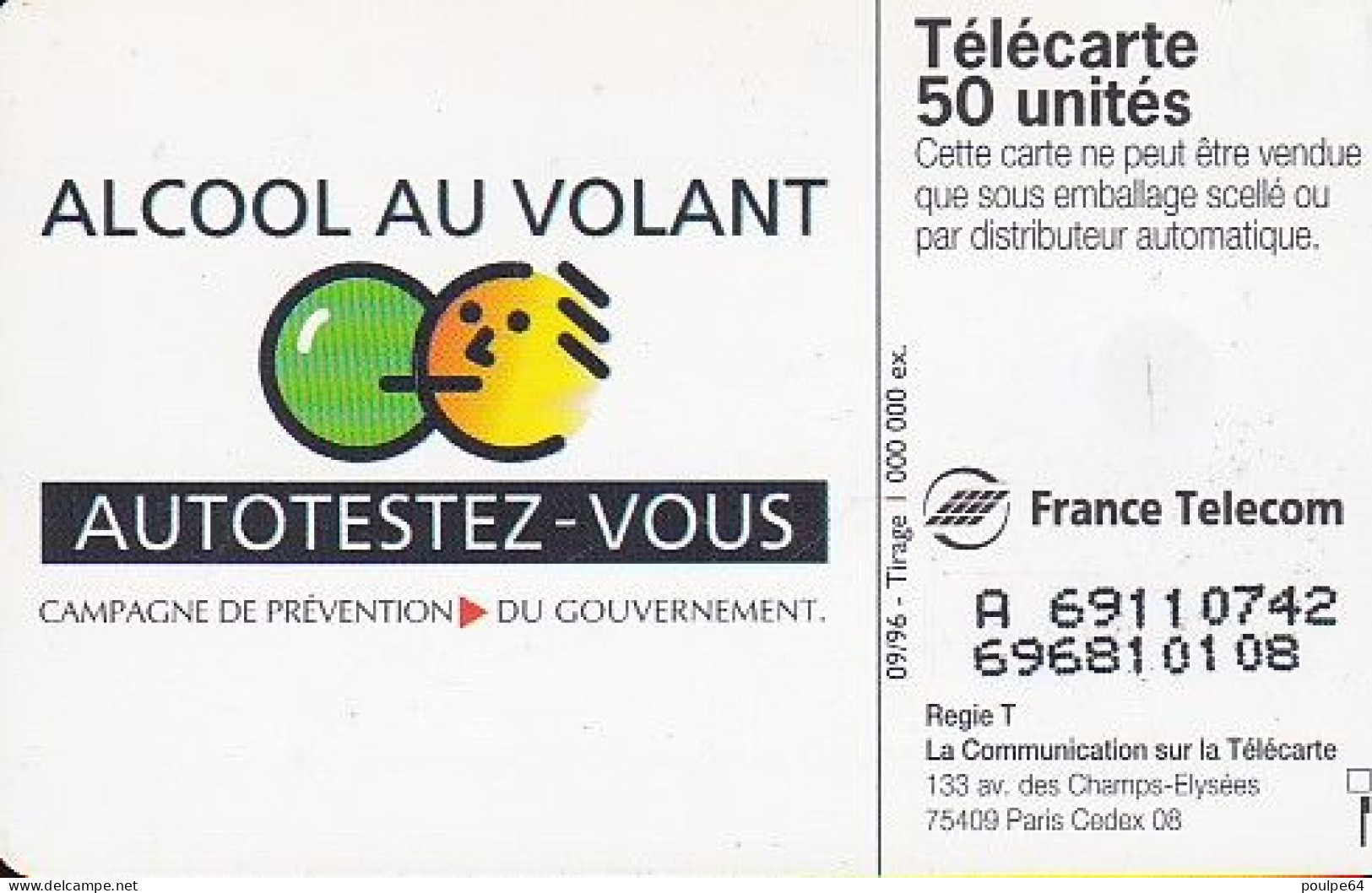 F683A 09/1996 - SÉCURITÉ ROUTIÈRE " Alcool Au Volant " - 50 SO3 - 1996