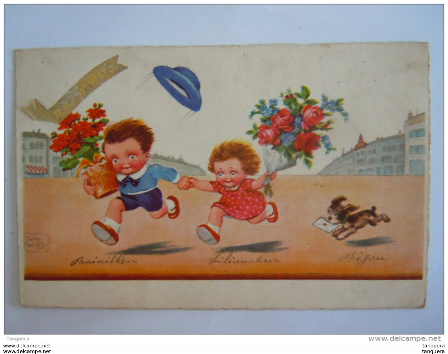 Humour Illustration John Wills Enfants Chien Fleurs Kinderen Hond Bloemen Edit WSSB 4823 - Wills, John