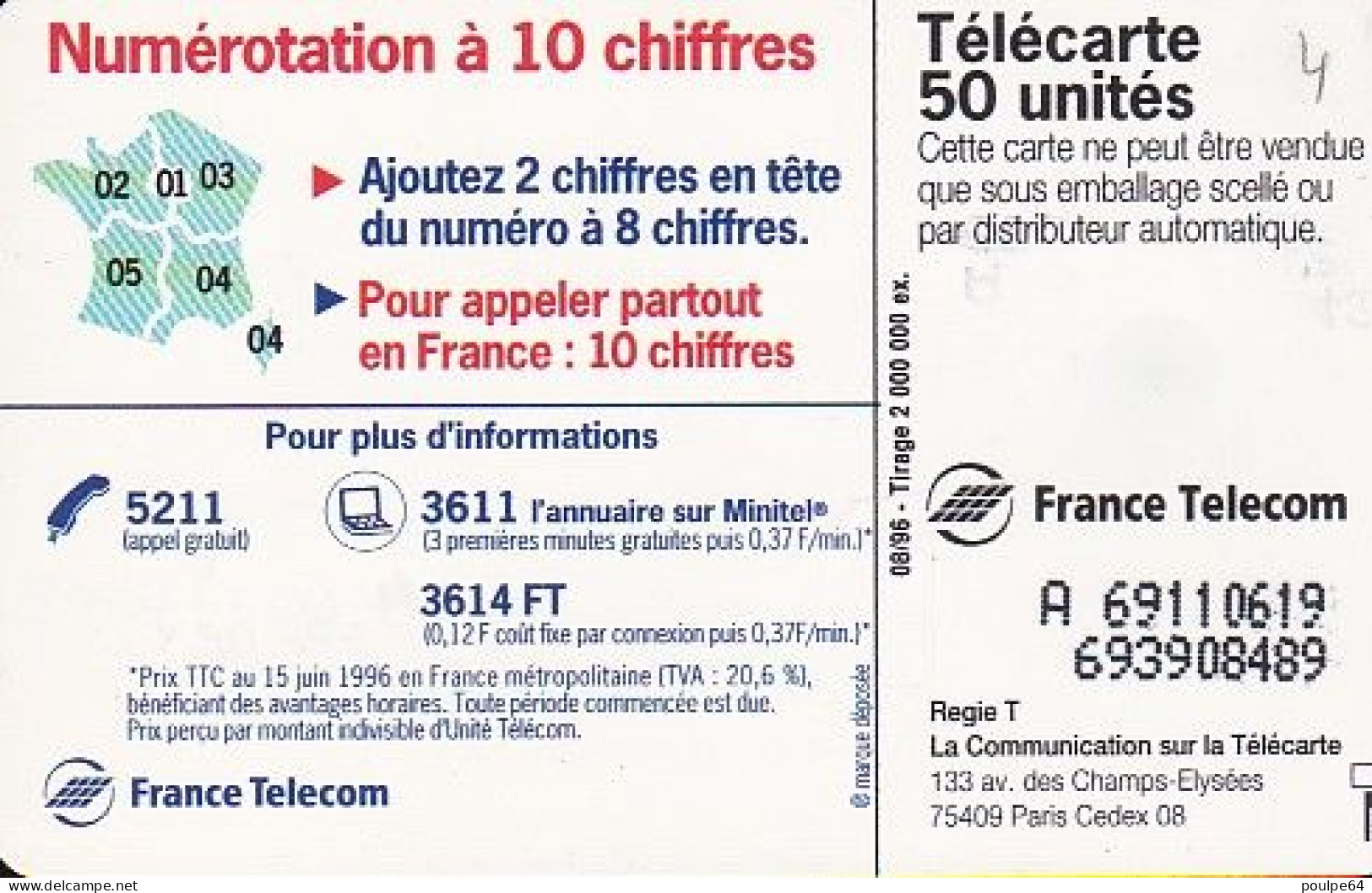 F686 08/1996 - LA RONDE DES 2 CHIFFRES - 50 SO3 - (verso : N° Deux Lignes - 2 ème Ligne  Vers La Droite) - 1996