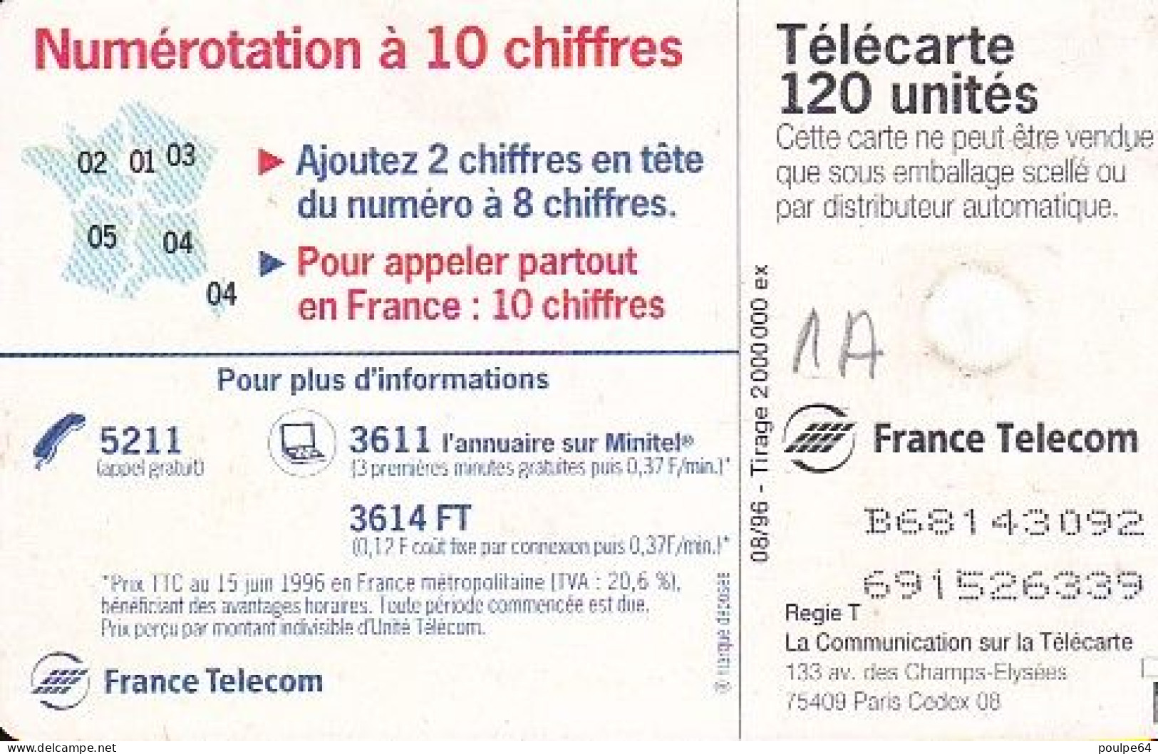 F687 08/1996 - LA RONDE DES 2 CHIFFRES - 120 GEM1A - 1996