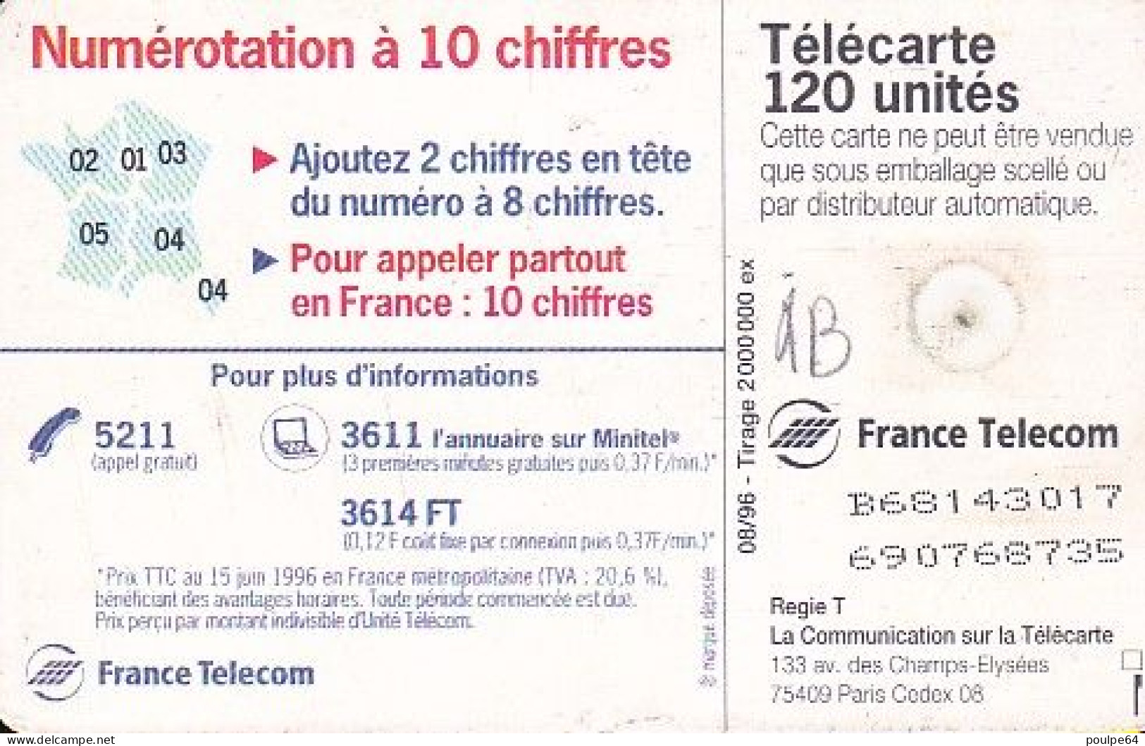 F687A 08/1996 - LA RONDE DES 2 CHIFFRES - 120 GEM1B - 1996