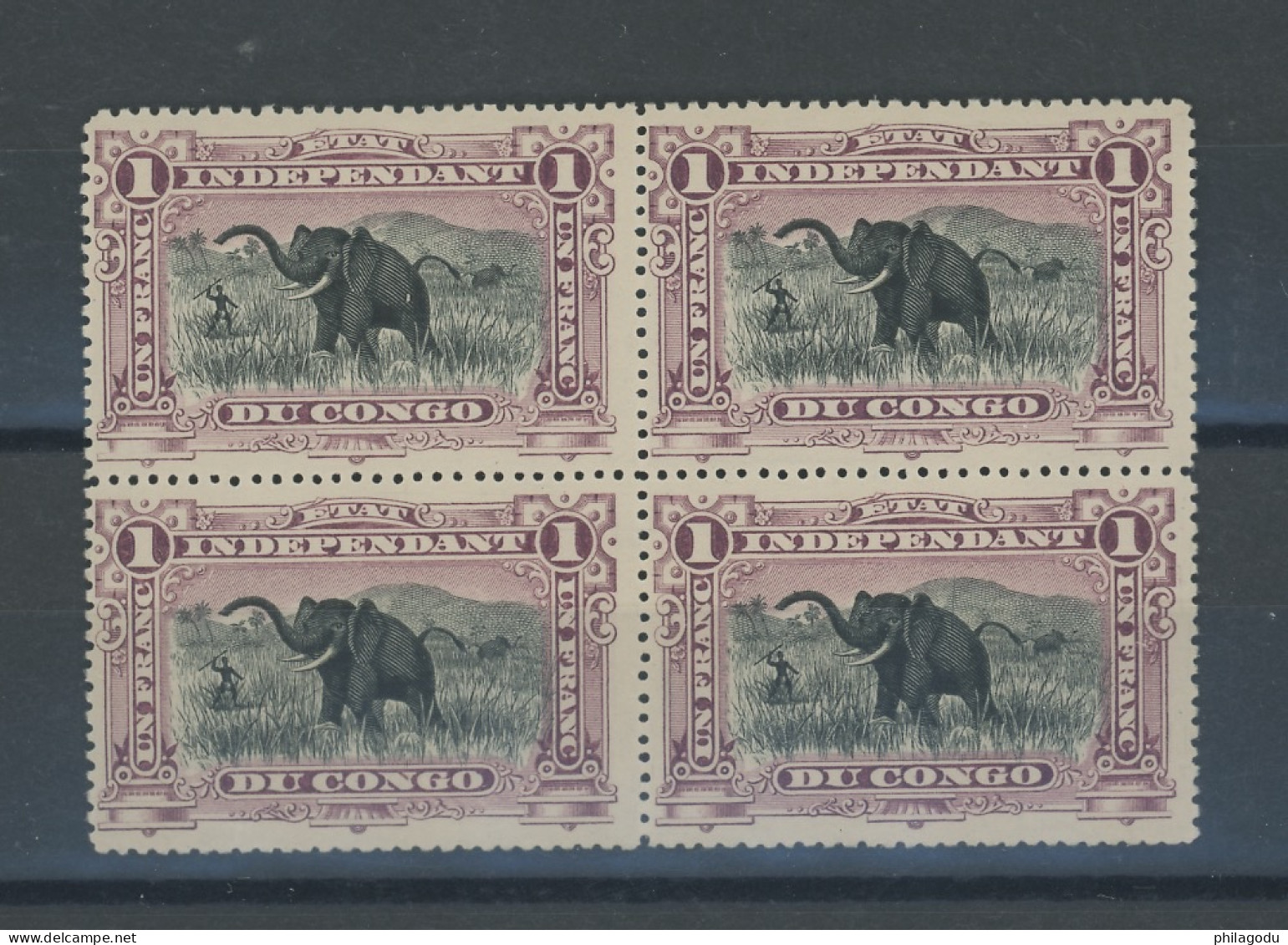 26A Eléphant Violet.  Bloc De 4 **  Luxe Postfris. Sans Charnière - 1884-1894