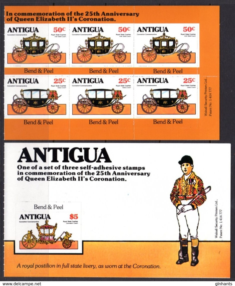 ANTIGUA - 1978 CORONATION ANNIVERSARY BOOKLET PANES (2) BEND & PEEL FINE MNH ** Ex SG SB3 - 1960-1981 Autonomia Interna