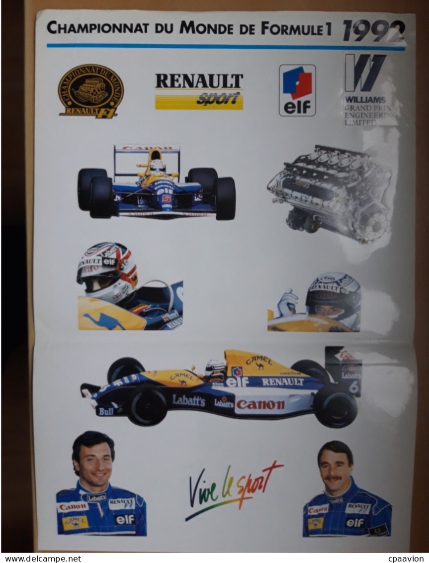 Planche Autocollant Renault F1, Année 1992, R Patrese, N Mansell, Voiture, Moteur, Logos - Autosport - F1