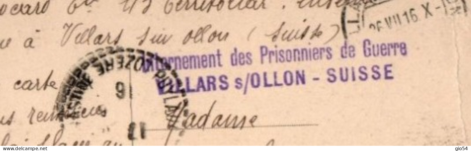 Villars Sur Ollon Armee Suisse Artillerie De Campagne Feu! Timbro "internement Des Prisoniers De Guerre" - Ollon