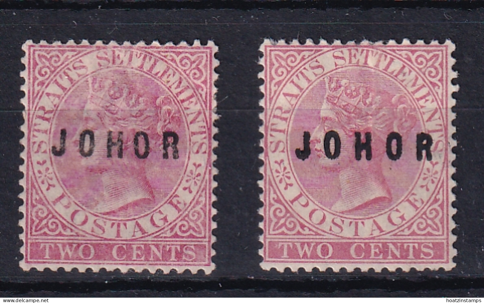 Malaya - Johore: 1884/91   QV 'Johor' OVPT    SG9    2c  Pale Rose   MH (x2)    - Johore