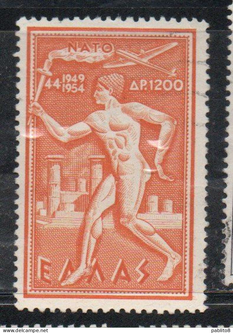 GREECE GRECIA HELLAS 1954 AIR POST MAIL AIRMAIL NATO OTAN TORCHBEARER 1200d USED USATO OBLITERE' - Gebraucht