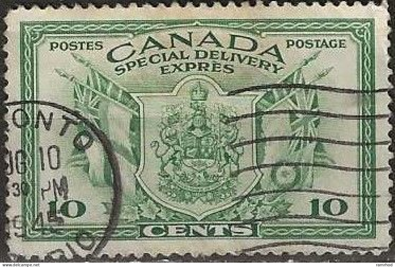 CANADA 1942 Special Delivery - Coat Of Arms And Flags - 10c. - Green FU - Correo Urgente