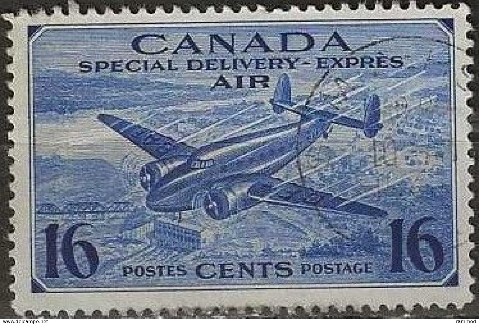 CANADA 1942 Special Delivery - Lockheed L18 Lodestar - 16c. - Blue (air) FU - Eilbriefmarken
