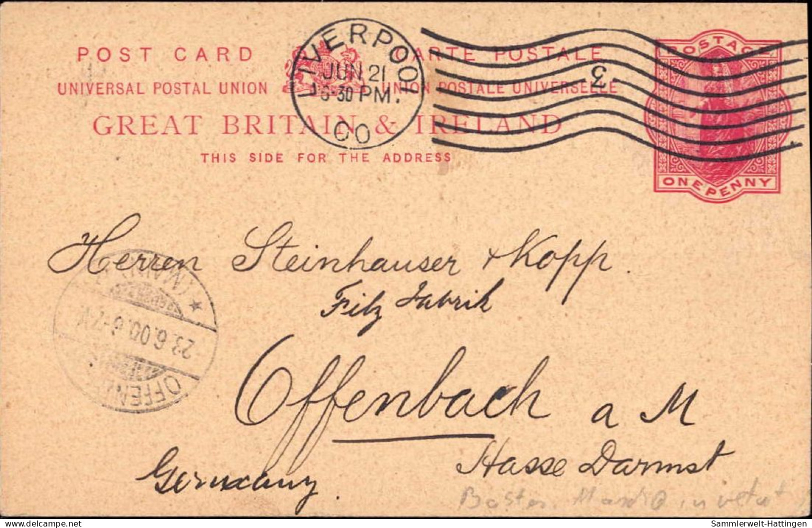 602783 | Postal Stationary With Inverted Mashine Cancellation Of Liverpool  | -, -, - - Lettres & Documents